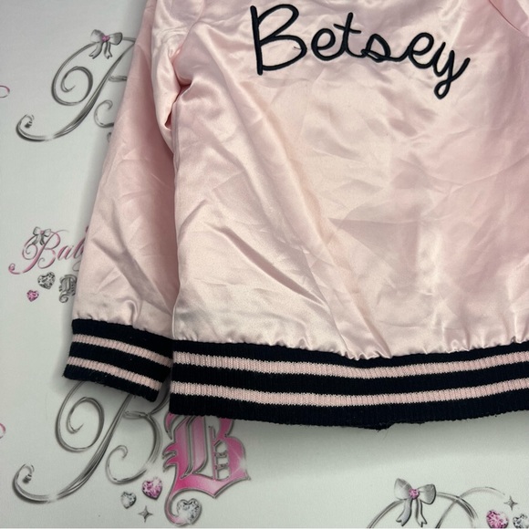 Betsey Johnson bomber jacket coat kids shiny satiny silky fabric pink embroider - Picture 8 of 12